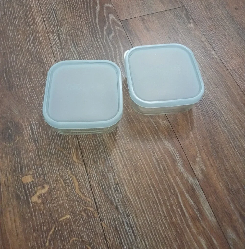 Glass Food Storage Containers Set with Blue and Pink Lids